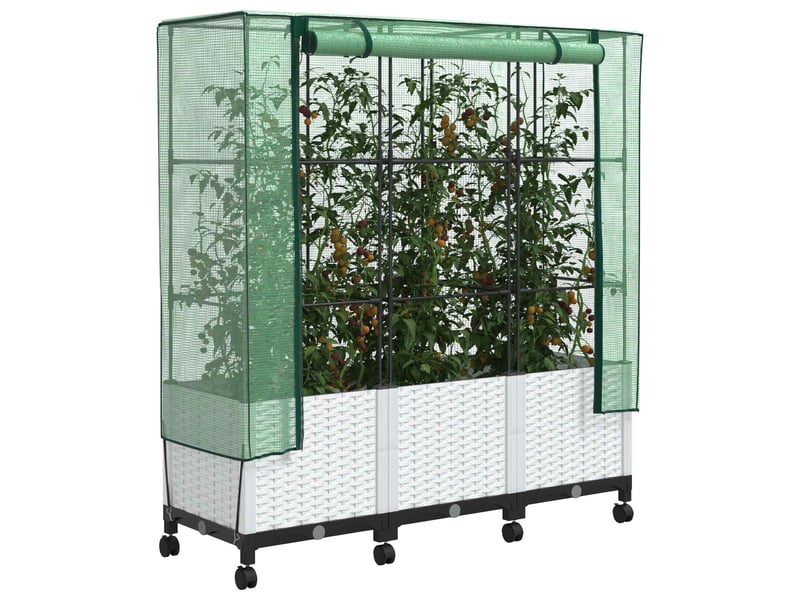 Jardinière - bac à fleurs de jardin avec couverture de serre et roues 3 pcs pp  - Conforama C