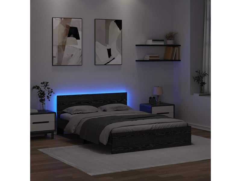 Lit double- lit adulte - cadre de lit chêne noir 120 x 190 cm bois d'ingénierie - Conforama C