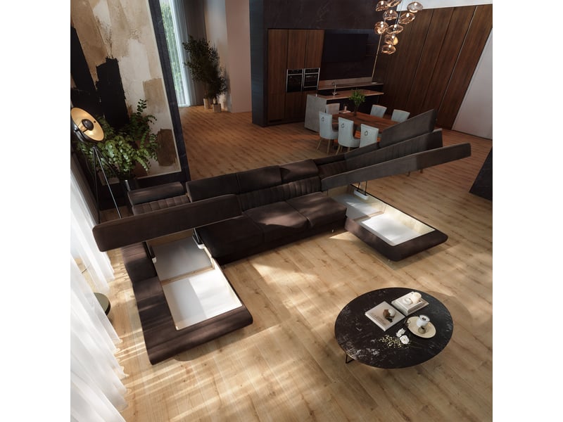  Canapé d'angle gaian, velours marron  - Conforama C