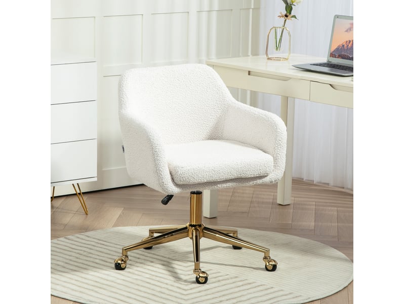  Fauteuil de bureau réglable crème en tissu, pivotant à 360° avec roulettes et accoudoirs rembourrés  - Conforama B