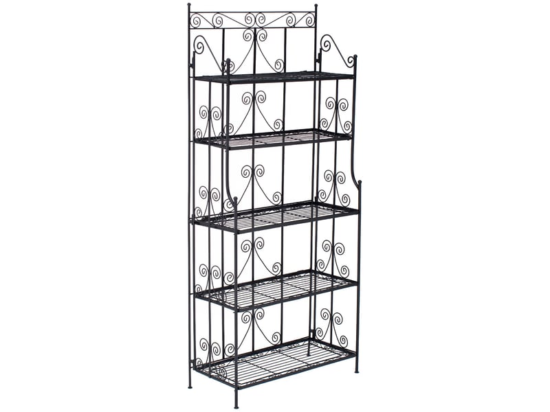 Etagère sur pieds avec 5 niveaux rangement balcon terrasse salon pliable en métal noir 10_0008913  - Conforama A