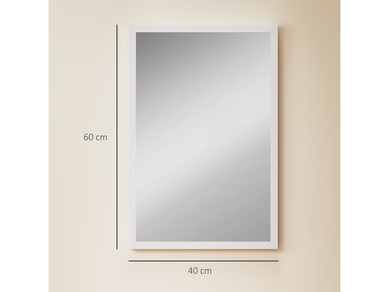  Miroir mural rectangulaire 60 x 40 cm, cadre en bois blanc, salon ou chambre, idéal pour la salle de bain  - Conforama C