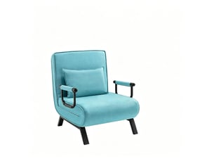 Fauteuil convertible pliable avec dossier réglable sur cinq positions et coussin amovible en tissu bleu