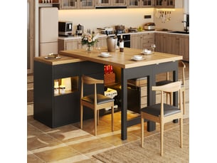 Îlot de cuisine 120x40x73,8 cm, avec plateau rotatif à 360°, structure en mdf et métal, meuble de cuisine, couleur noir
