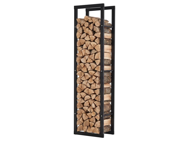  Porte-bûches vertical en métal noir, charge 100 kg, intérieur et extérieur, 40 x 25 x 150 cm  - Conforama A