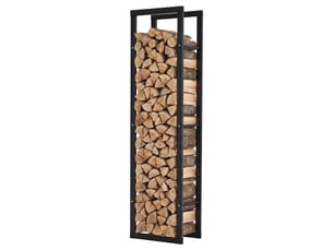 Porte-bûches vertical en métal noir, charge 100 kg, intérieur et extérieur, 40 x 25 x 150 cm