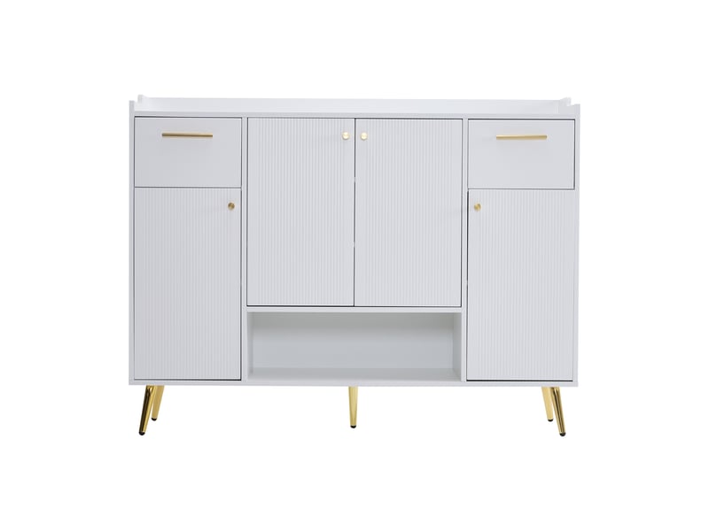 Meuble à chaussures blanc 130x37x100 cm, 2 tiroirs, 4 portes, pieds en métal, rangement polyvalent  - Conforama A