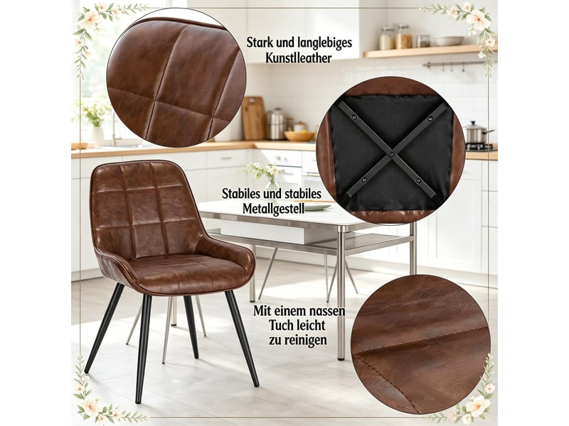  Lot de 4 chaises de salle à manger en similicuir marron T5828P518326 - Conforama D