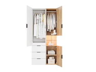 Armoire penderie avec éclairage led et tiroir à bijoux, 90x49x200 cm, blanc et chêne