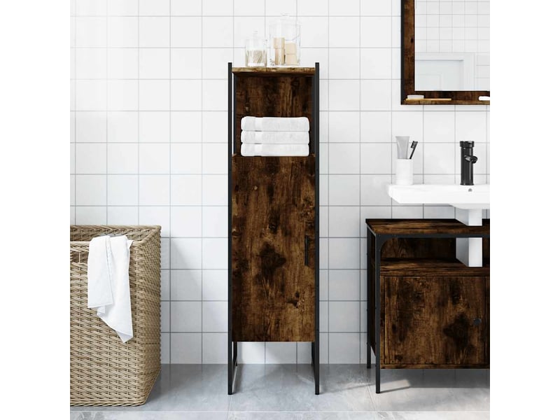  Armoire de salle de bain, meuble de rangement chêne fumé 33x33x120.5 cm  - Conforama C