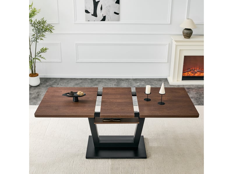  Table à manger extensible avec plateau mdf effet noyer et pieds en métal noir  - Conforama E