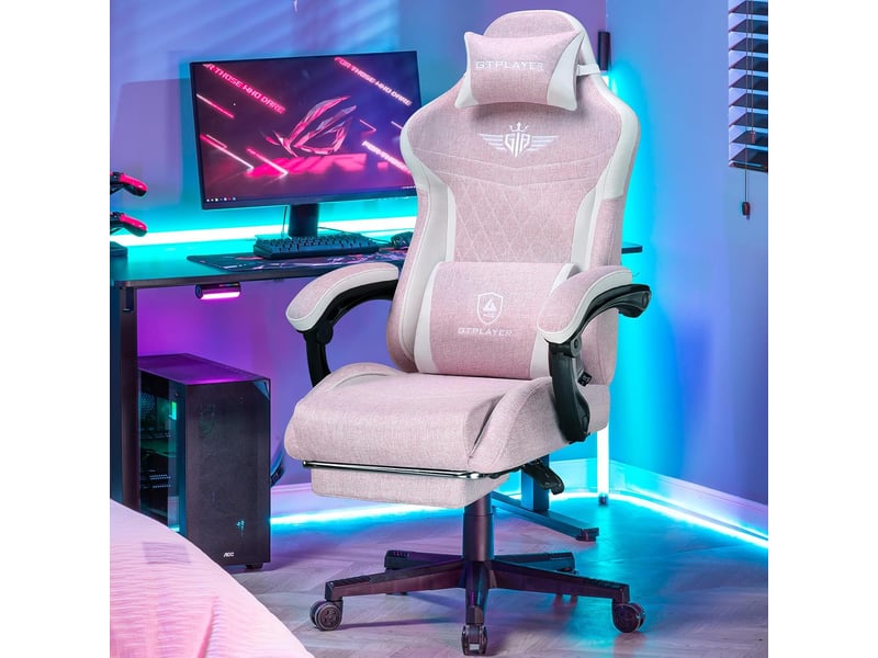 Gtplayer chaise de jeu ergonomique avec soutien lombaire et dossier large 150kg - lin rose GT832-PK - Conforama B