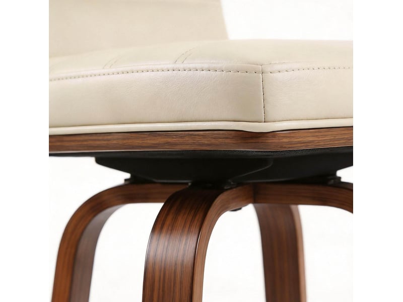 Lot de 2 tabourets de bar pivotants 48x40x90 cm polyuréthane, pieds et repose-pieds, bois, couleur crème, design vintage  - Conforama D