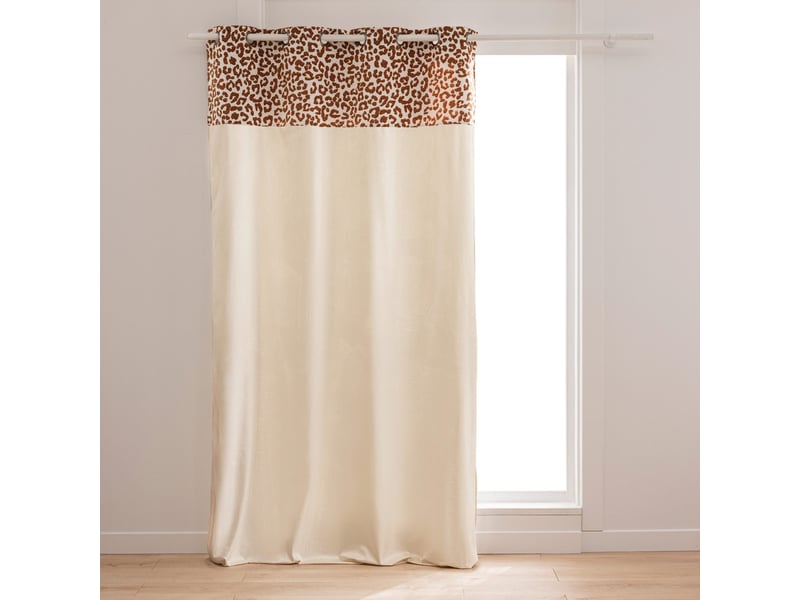  Rideau tamisant en polycoton avec bandeau jacquard chenille léopard 140x240 cm  - Conforama A