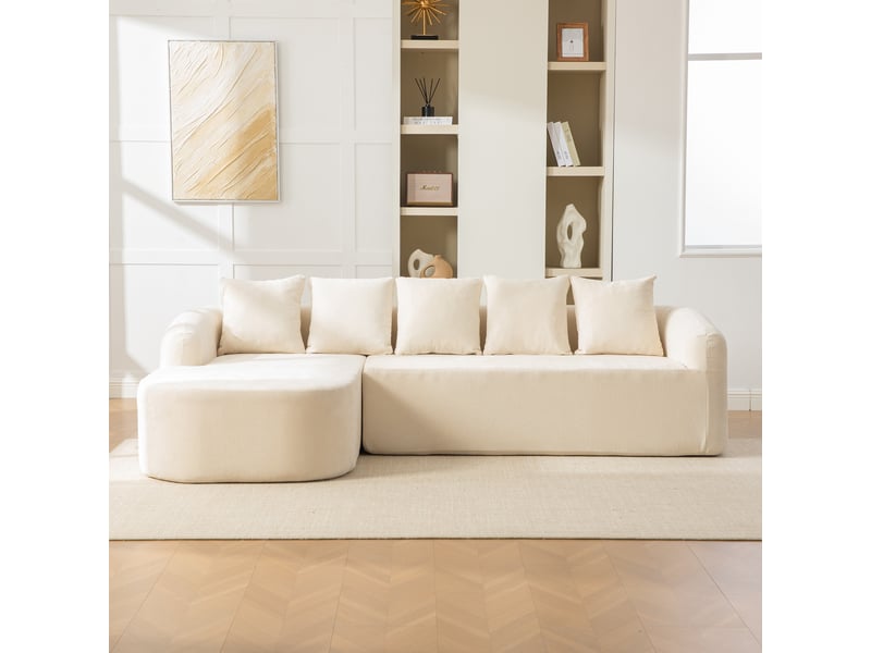 Canapé modulable en chenille 3 places sans montage - assise moelleuse beige pour salon - Conforama R