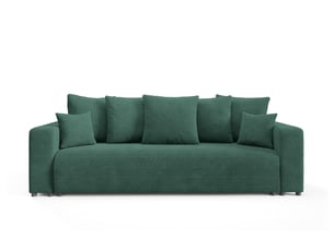 Canapé droit convertible 4 places Velours vert avec coffre de rangement