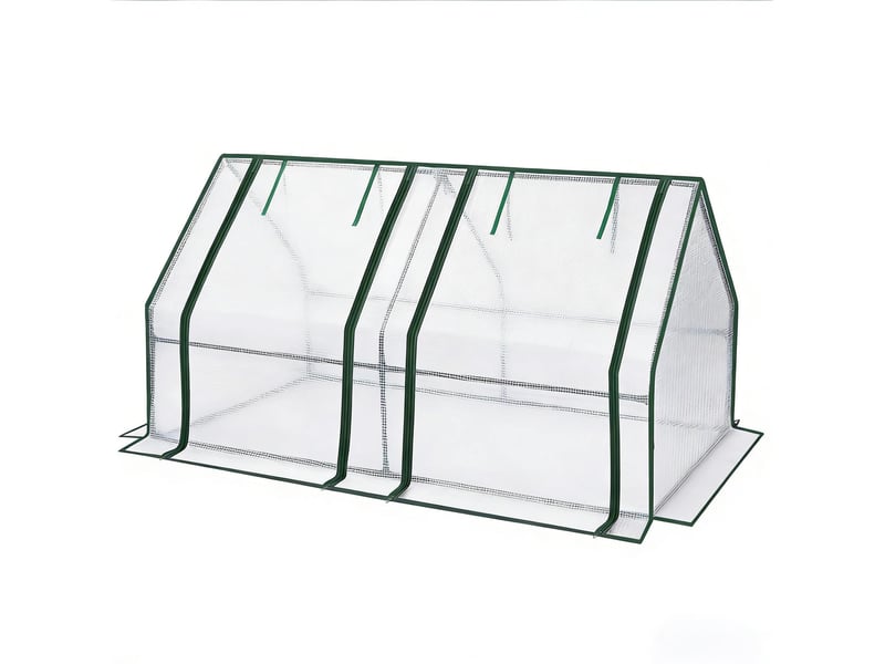 Serre de jardin compacte 180x90x90 cm – blanche – bâche pe 140 gm², portes zippées et 4 piquets d'ancrage au sol