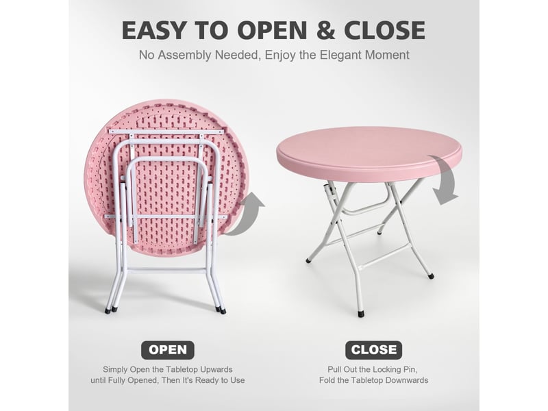  Table pliante ronde en hdpe avec piètement métallique repliable, montage sans outil, 80 cm, capacité 136 kg  - Conforama E
