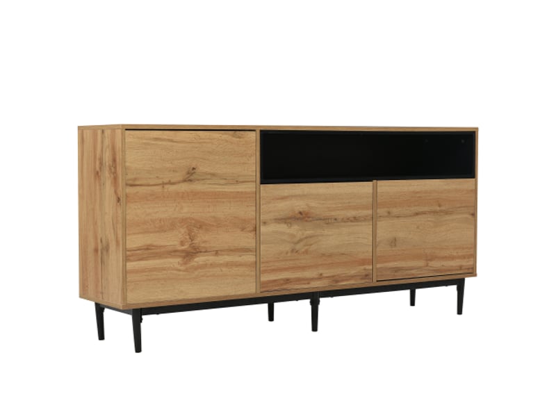  Buffet moderne en bois avec trois portes et étagères, 160 x 35 x 76 cm, montage facile, design peu encombrant, robuste et fiable  - Conforama A
