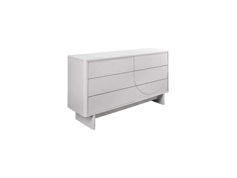  Buffet miya 150 cm blanc – 6 tiroirs et plateau céramique effet marbre  - Conforama A