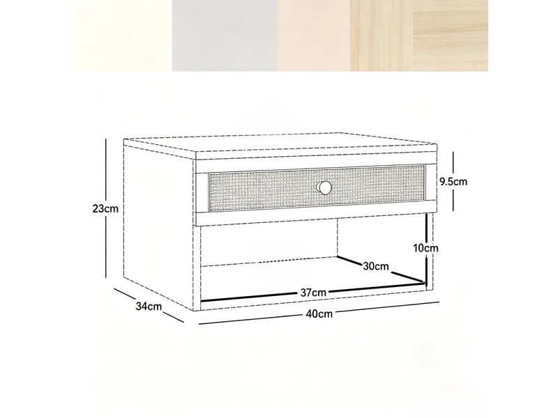  Lot de 2 tables de chevet murales 40 x 34 x 23 cm – naturel – tiroir, niche et design suspendu  - Conforama C