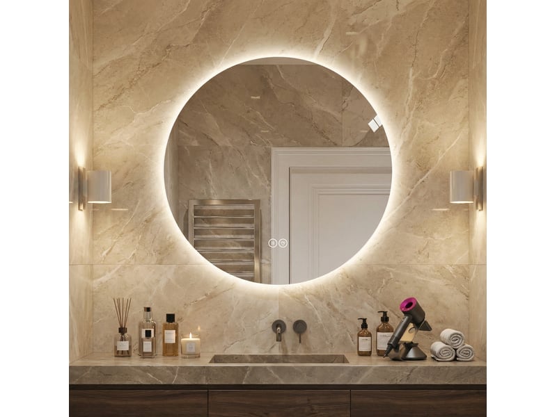 Miroir de salle de bains led rond 70 cm avec antibuée et variateur - Conforama B