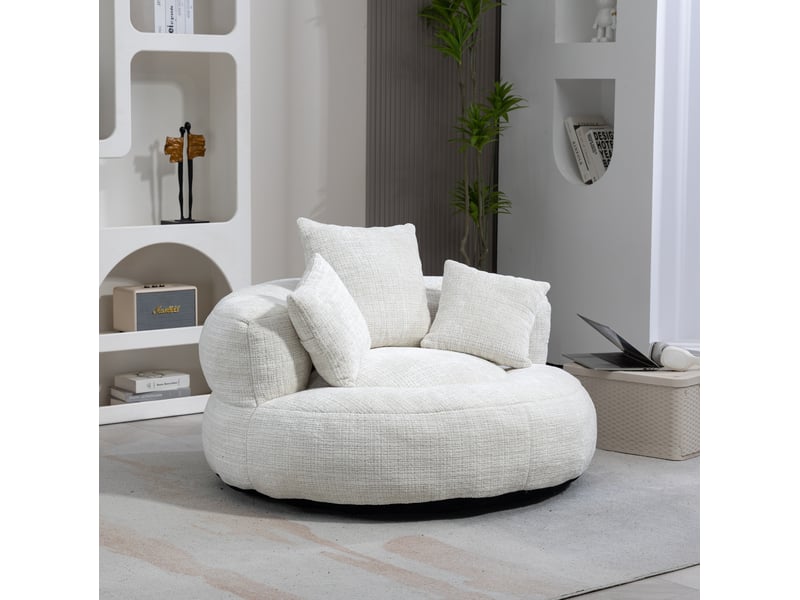  Fauteuil pouf 108x108x52 cm à dossier haut beige  - Conforama B