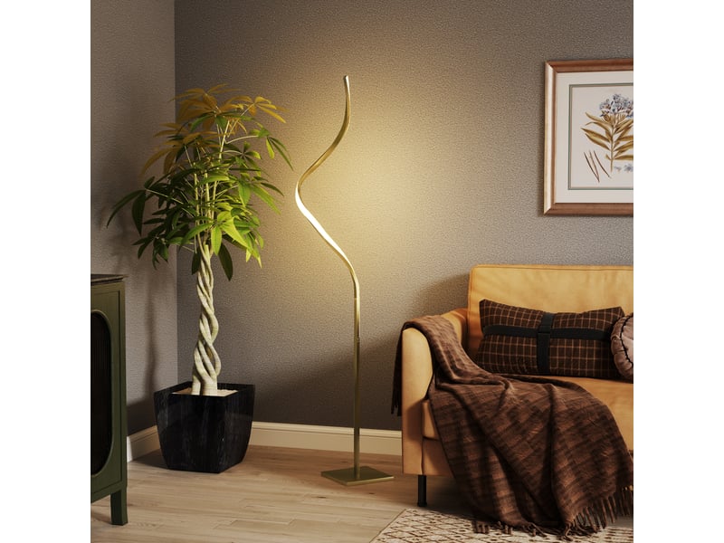  Lampadaire led en spirale, doré, avec 3 niveaux de luminosité et interrupteur au pied.  - Conforama C