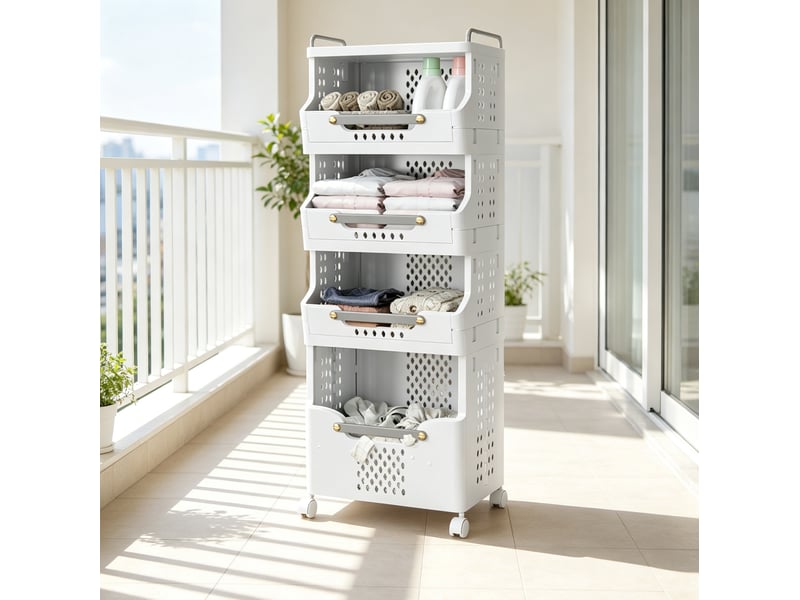  Desserte de rangement 4 niveaux 40,9x30x110 cm à roulettes coloris crème gris  - Conforama B