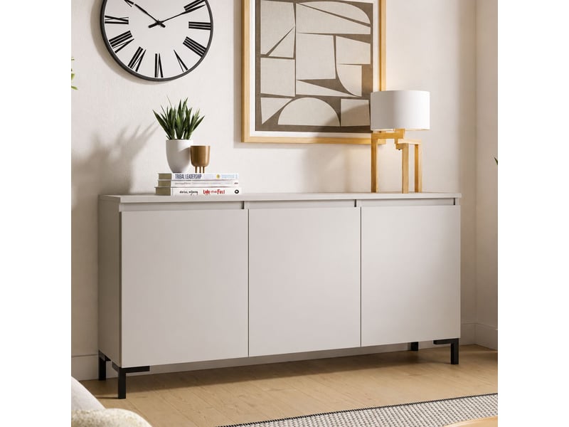  Buffet milarele, commode 3 étagères, 150x37x75h cm gris clair Milarele - Conforama B