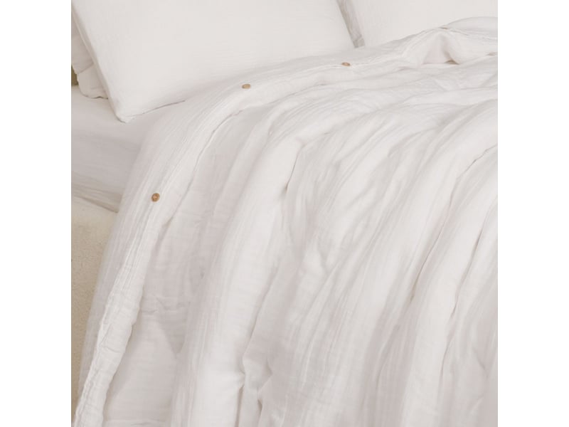  Parure housse de couette 260x240cm + 2 taies 100% gaze de coton lavée blanc pur - valma VALMA - Conforama D