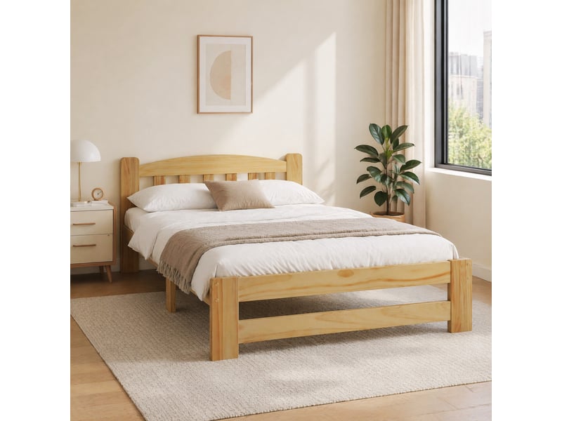  Lit simple 90x200 en bois naturel avec tête de lit cravdom  - Conforama C