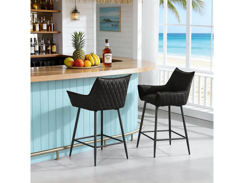 Lot de 2 tabourets de bar vintage 51 x 49 x 90 cm - dossier et accoudoirs incurvés - assise en similicuir pu - pieds en métal - anthracite - Conforama D