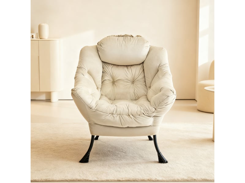  Fauteuil relax avec pouf, accoudoirs, poche latérale et repose-pieds, fauteuil lounge tv en tissu pour salon, chambre et bureau  - Conforama B