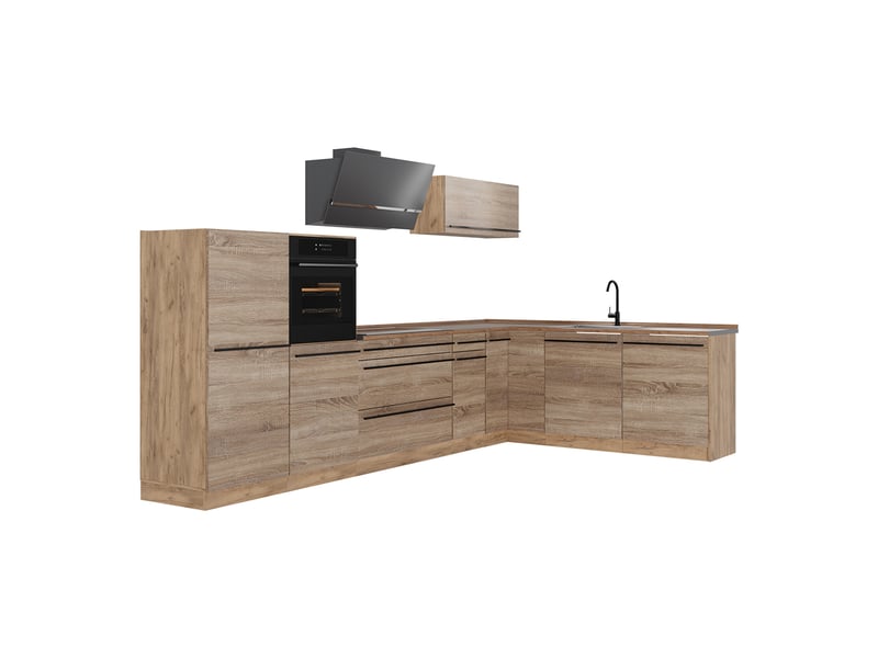  Vicco cuisine en angle, sonomachêne doré, 347 x cm plan de travail chêne doré  - Conforama A