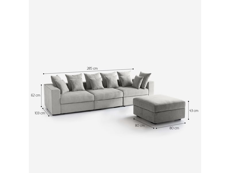  Canapé modulaire déhoussable made in italy avec pouf et coussins cortina a - noir  - Conforama C