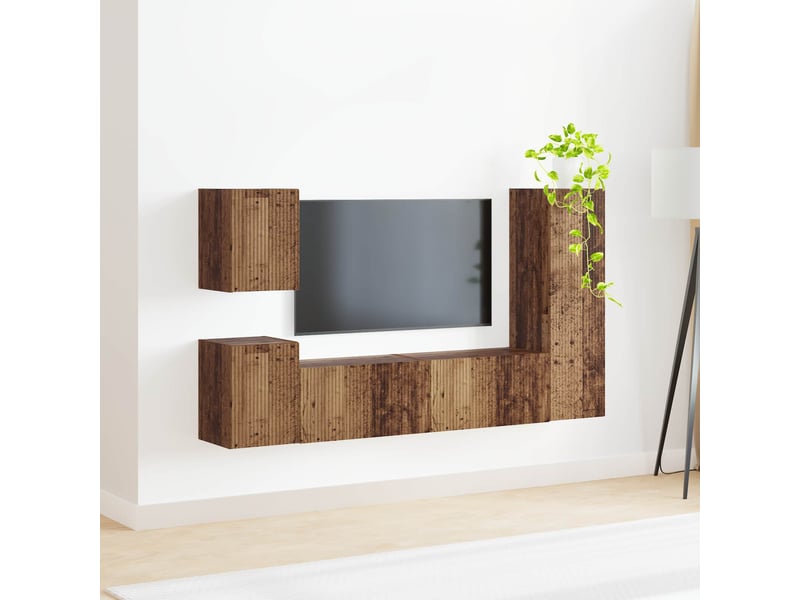  Ensemble meuble tv - banc tv - meuble de rangement 4 pcs bois ancien bois d'ingénierie  - Conforama D