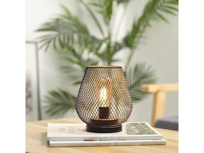  Lampe de table en métal design cage avec ampoule guirlande lumineuse, lampe décorative sans fil  - Conforama D