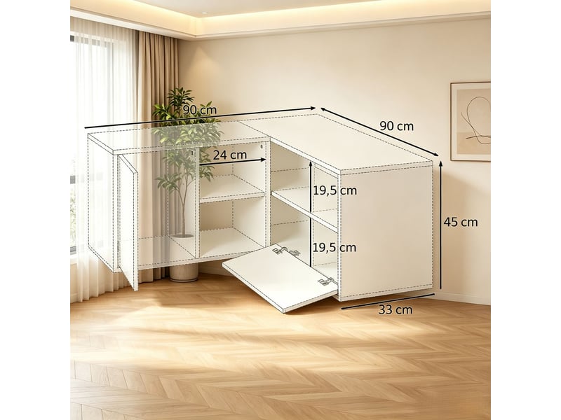  Meuble tv structure en l à compartiments ouverts format d'angle conception gain de place  - Conforama C