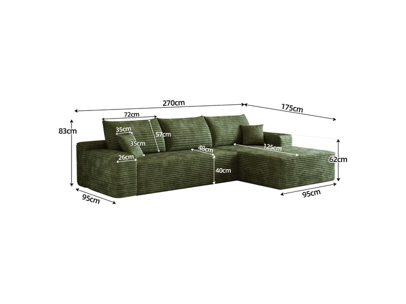 Canapé d'angle modulaire 270 x 175 x 83 cm 2 places en l, assise profonde, sans montage, canapé compressé pour salon, vert Bliss Lite - Conforama C