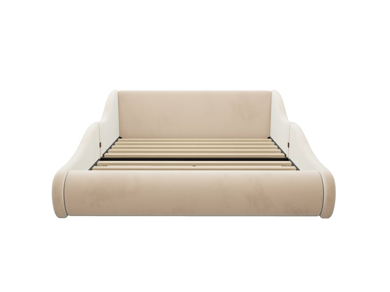  Lit 2 places 140x200 cm - lit rembourré en velours avec tête de lit haute et barrières de sécurité - beige  - Conforama W