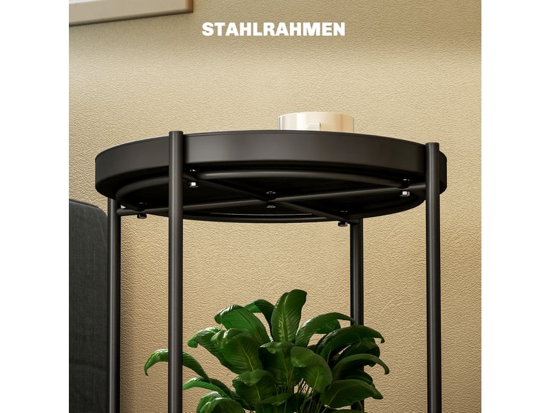  Table basse ronde à 2 niveaux de rangement avec patins réglables en acier noir pour salon 44 × 44 × 56 cm  - Conforama E