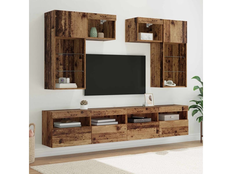  Meubles tv - banc tv - meuble de rangement muraux 6 pcs chêne noir bois d'ingénierie  - Conforama B