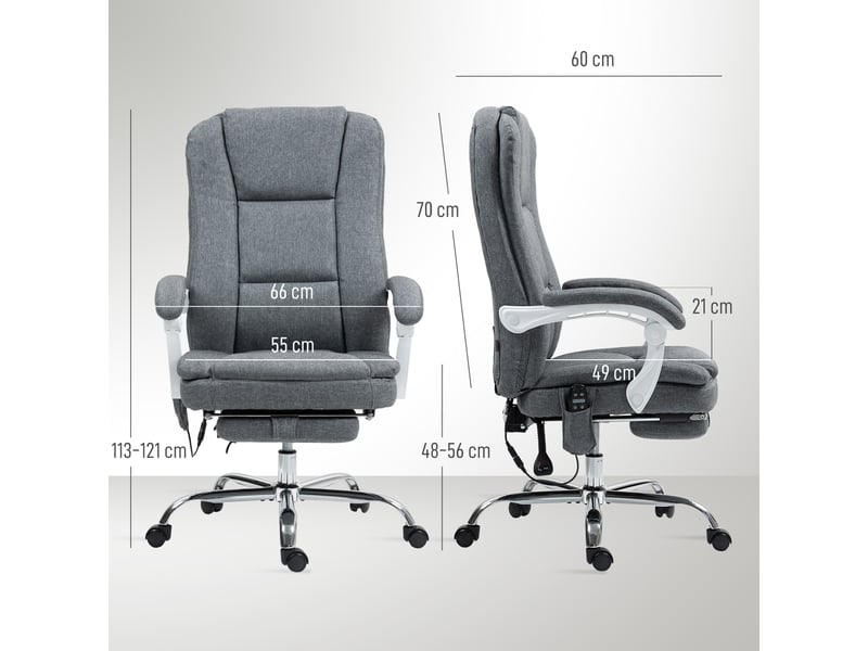  Fauteuil de bureau massant et chauffant, inclinable, revêtement en tissu effet lin, avec repose-pieds, gris  - Conforama E