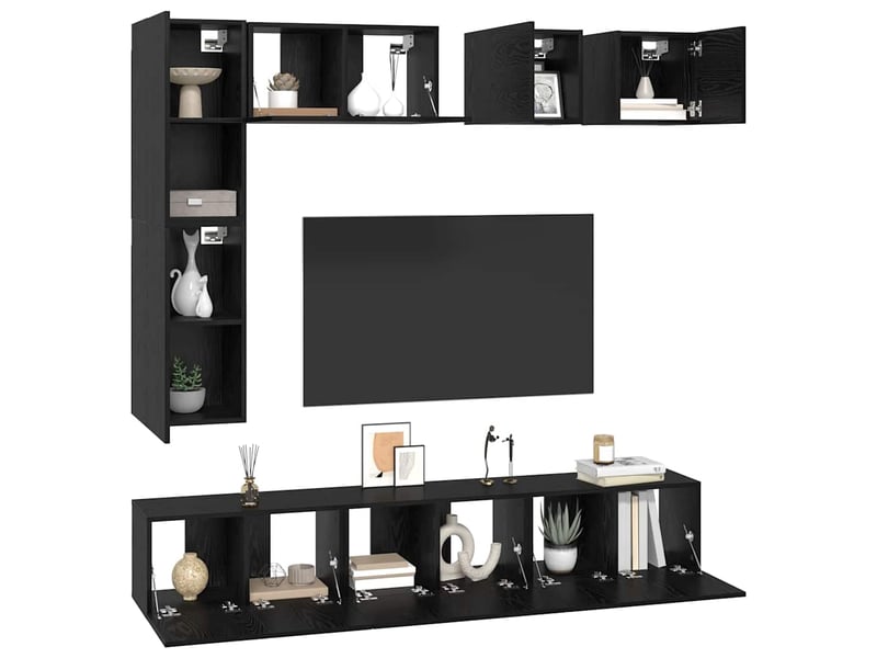  Ensemble meuble tv - banc tv - meuble de rangement 8 pcs chêne noir bois d'ingénierie  - Conforama C