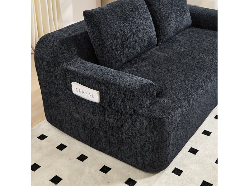 Canapé convertible modulaire 2 places noir en velours côtelé avec 2 coussins - Conforama E