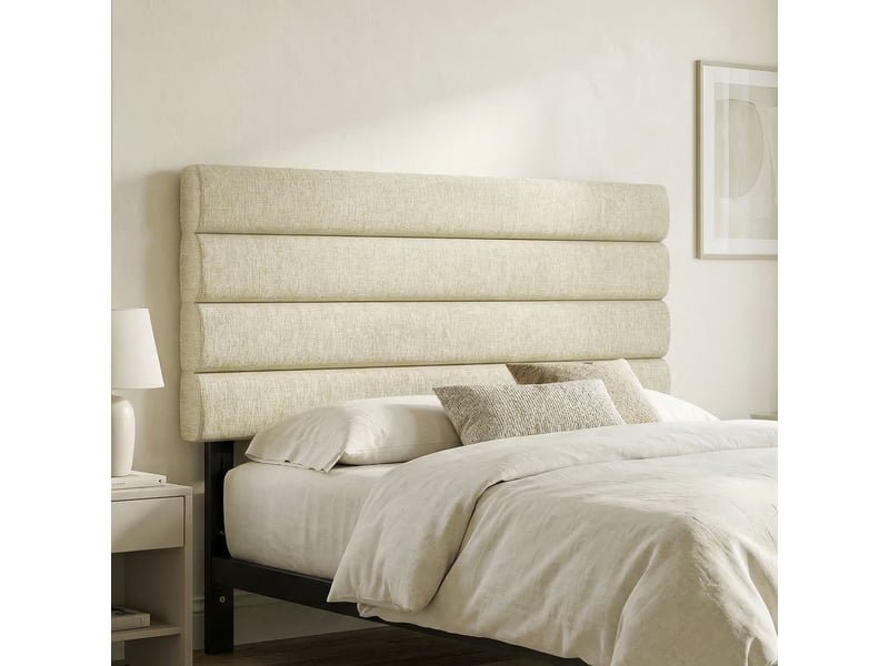  Tête de lit matelassée hauteur réglable 3 niveaux dim. L.140 x p.10 x h.106116126 cm tissu beige  - Conforama E