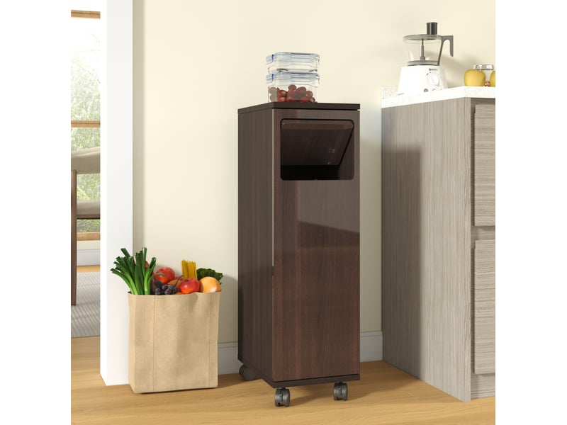  Meuble poubelle à roulettes 1 porte 24,2x35,1x80,2 cm mdf noyer brillant  - Conforama R