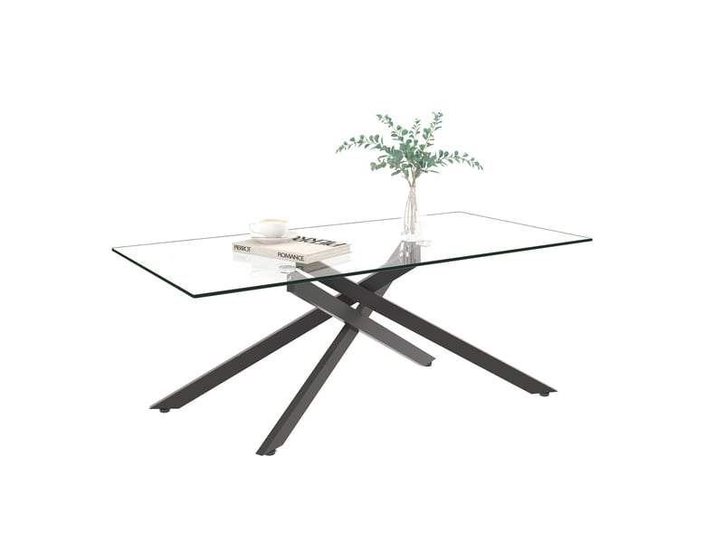 Table basse en verre trempé avec plateau transparent et structure en métal noir pour salon 100 × 60 × 46 cm  - Conforama A