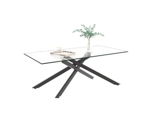 Table basse en verre trempé avec plateau transparent et structure en métal noir pour salon 100 × 60 × 46 cm